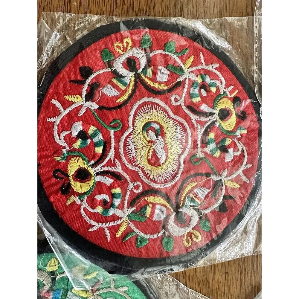 Round Silky Embroidery Chinese Style Coasters Table Mats Multi- Color